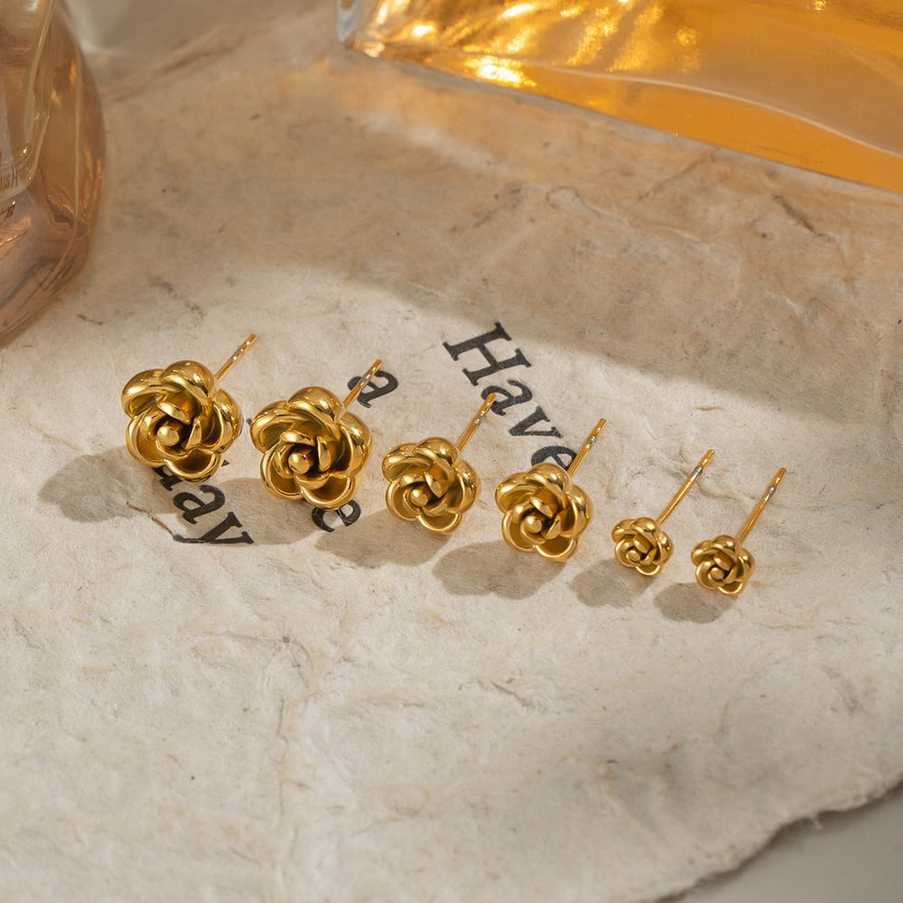 1 Pair Simple Series Flower Stainless Steel Gold Color Women's Stud Earrings Picture2