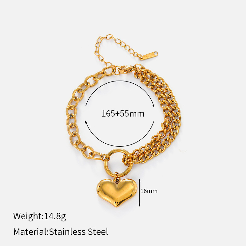1 Piece Heart Stainless Steel Gold Color Charm Bracelet