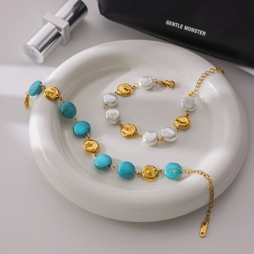 Annular Calaite Beads Stainless Steel Gold Color Women's Jewelry Sets h5Picture7