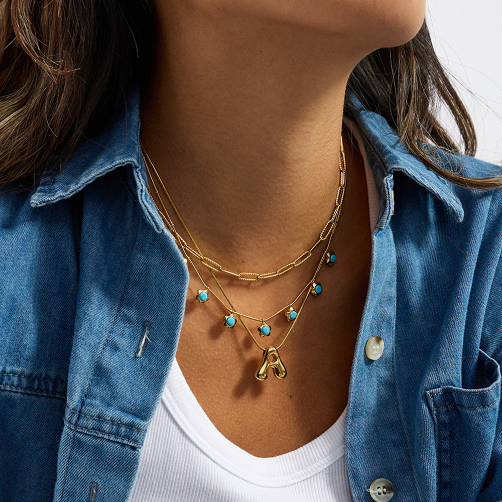 1 Piece Romantic Flower Calaite Stainless Steel Gold Color Women's Pendant Necklaces h5Picture3