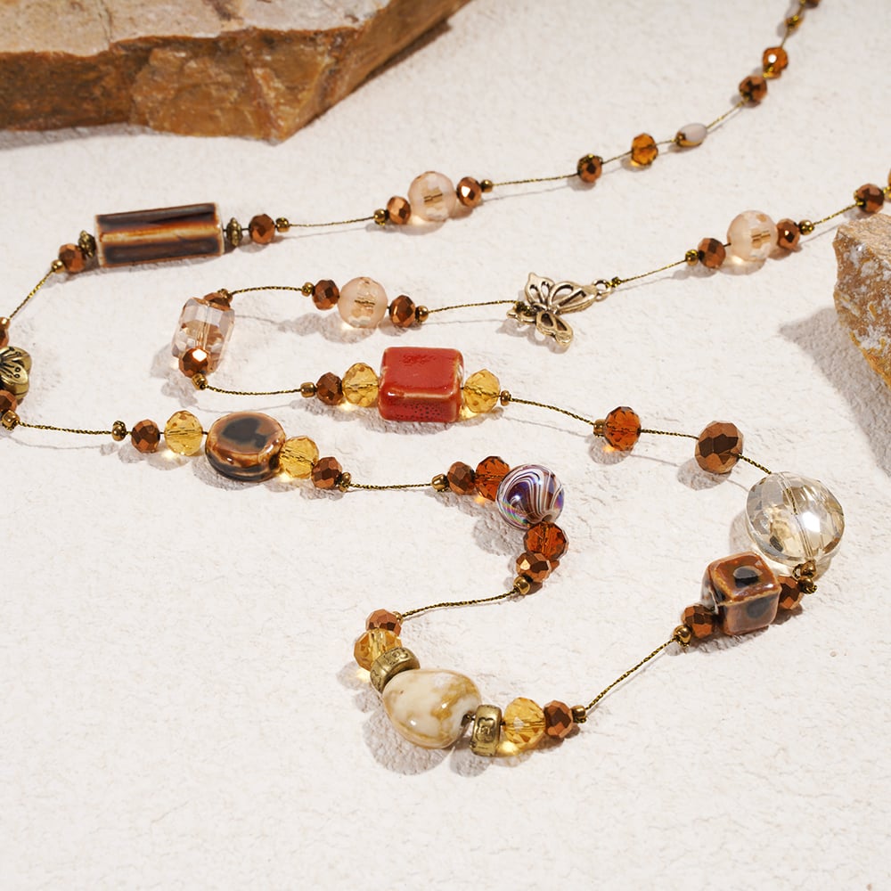 1 Piece Retro Flower Irregular Shape Ceramics Long Necklace Picture5