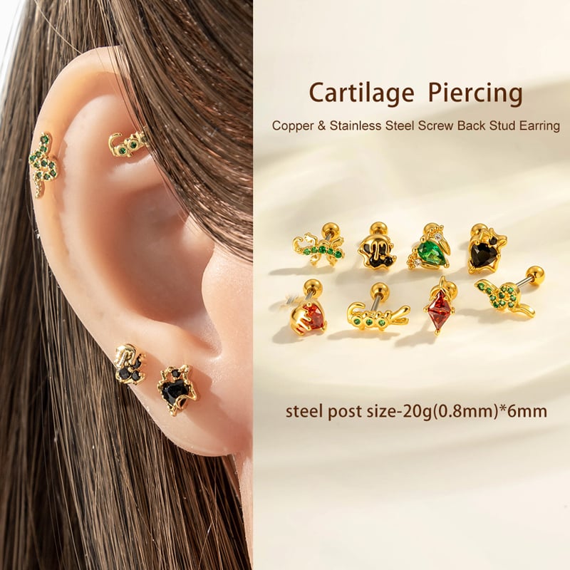 1 Piece Heart Animal Copper Gold Color Zircon Piercing Earring Picture4