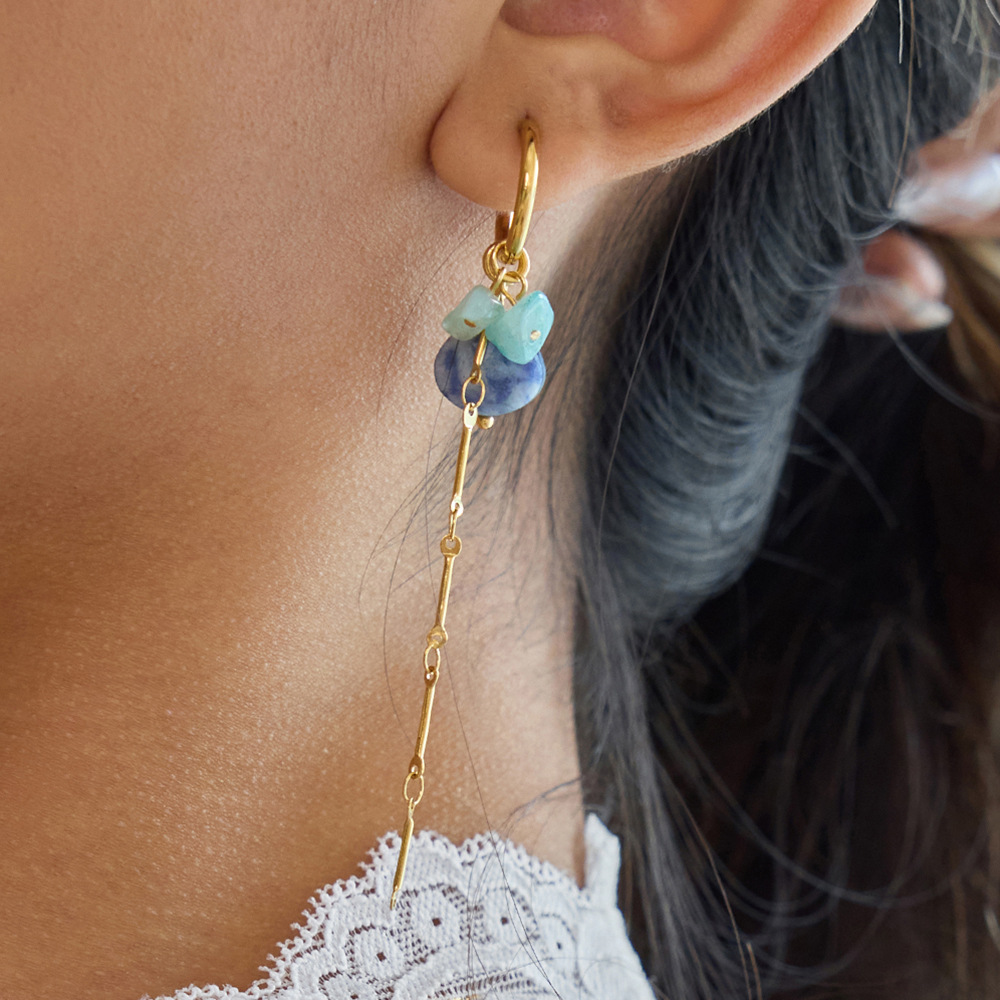 1 Pair Natural Stone Tassel Stainless Steel Gold Color Women's Dangle Earrings Picture3