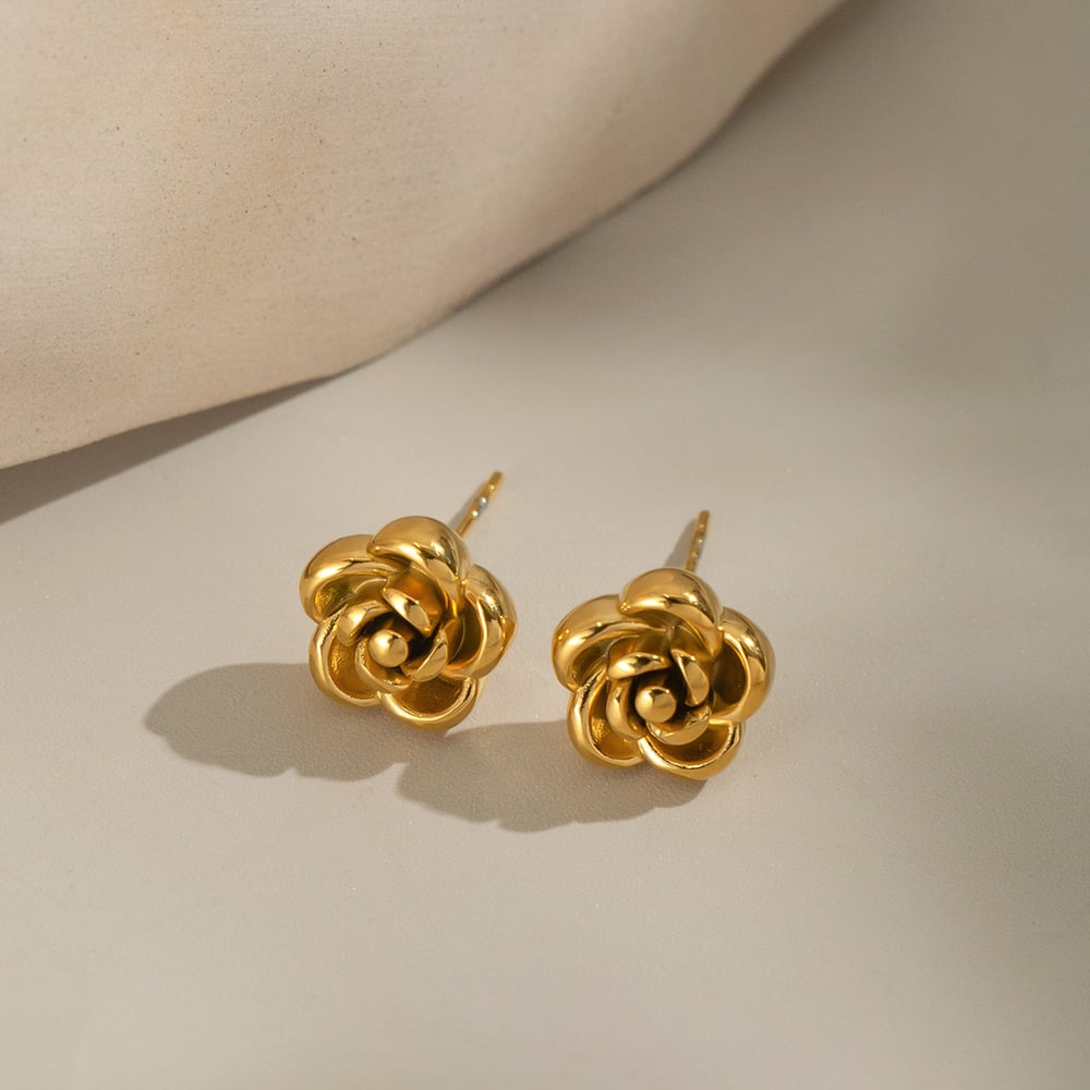 1 Pair Simple Series Flower Stainless Steel Gold Color Women's Stud Earrings Picture4