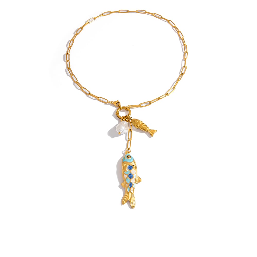 1 Piece Light Luxury and High End Fish Shaped Stainless Steel Women's Pendant Necklaces