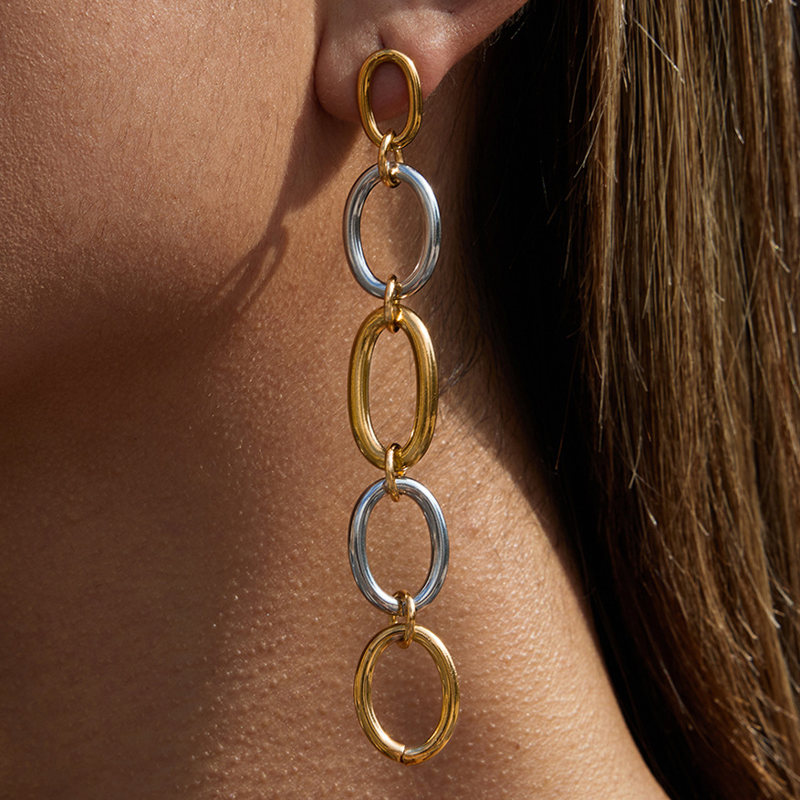 1 Pair Classic Circle Stainless Steel Gold&Silver Color Women's Dangle Earrings h5Picture3