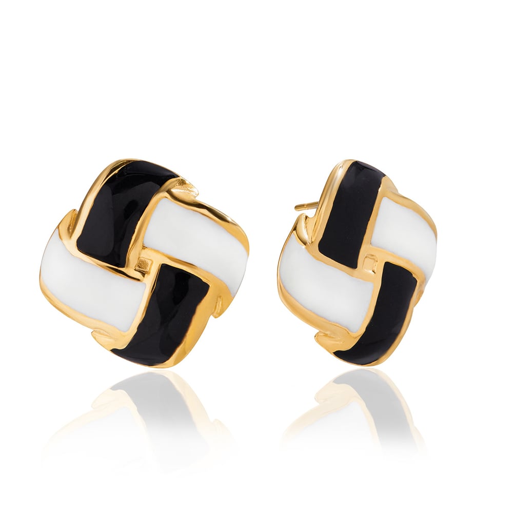 1 Pair Classic Checkerboard Stainless Steel Gold Color Women's Stud Earrings