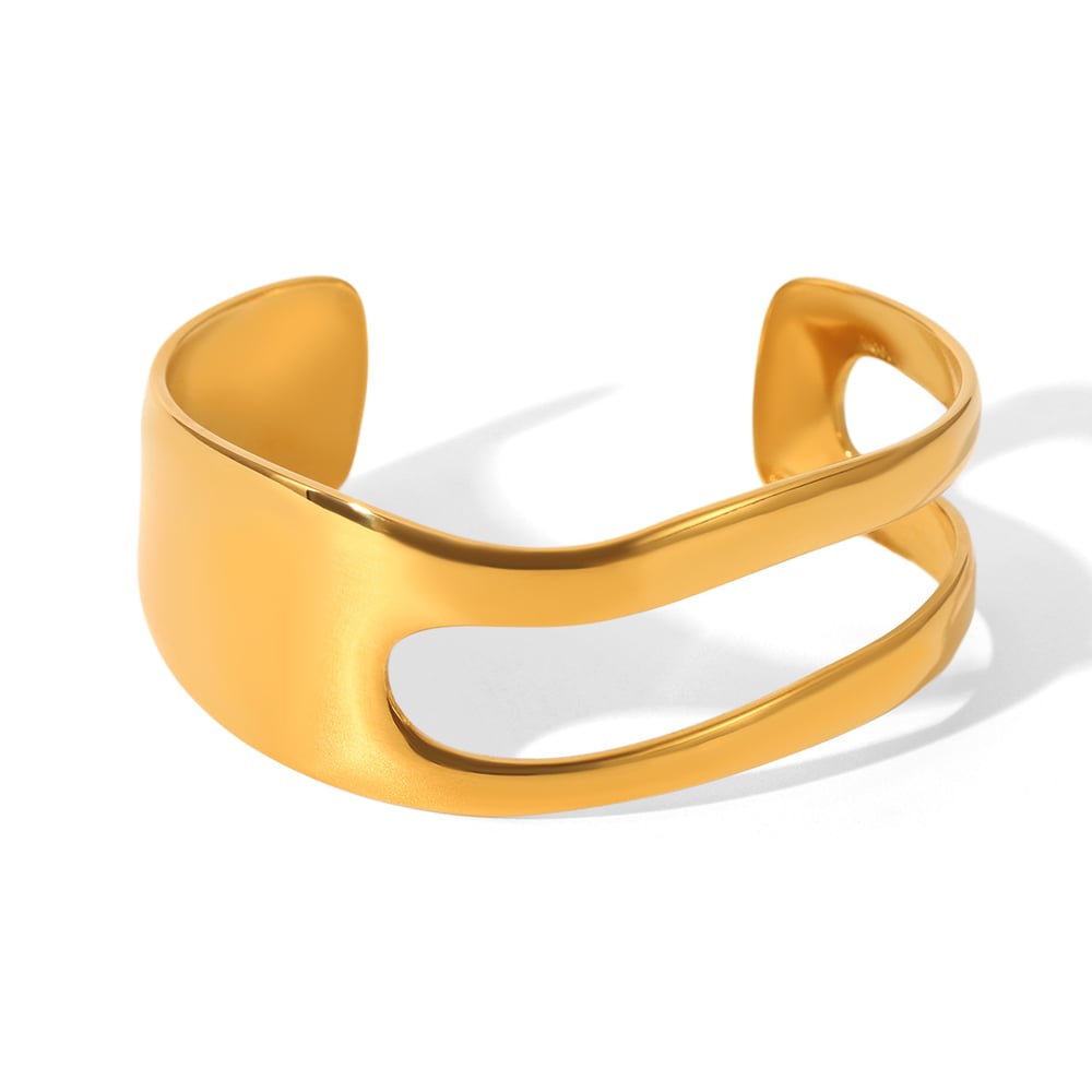 1 Stück unregelmäßig geformte ausgehöhlte Armreifen aus Edelstahl für Damen h5Bild6