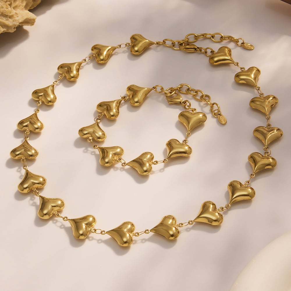 Romantic Heart Stainless Steel Gold Color Women's Jewelry Sets h5Picture4