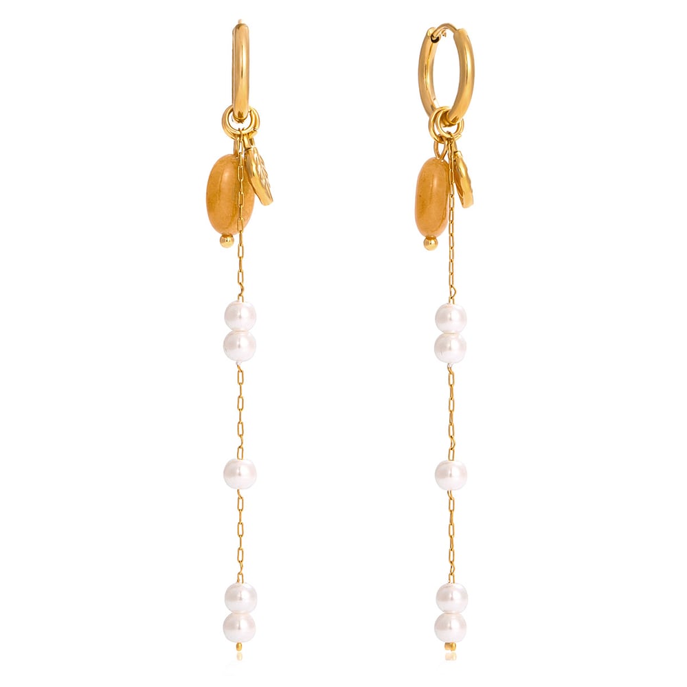 1 Pair Natural Stone Tassel Stainless Steel Gold Color Women's Dangle Earrings 