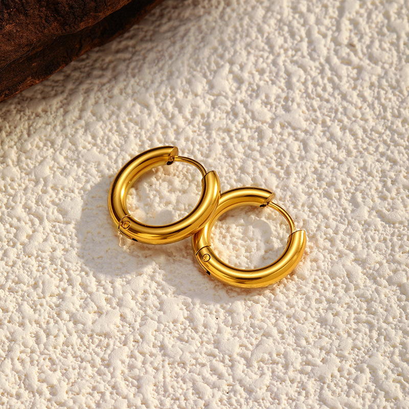 1 Pair Simple Stainless Steel Gold Color Hoop Earrings h5Picture4