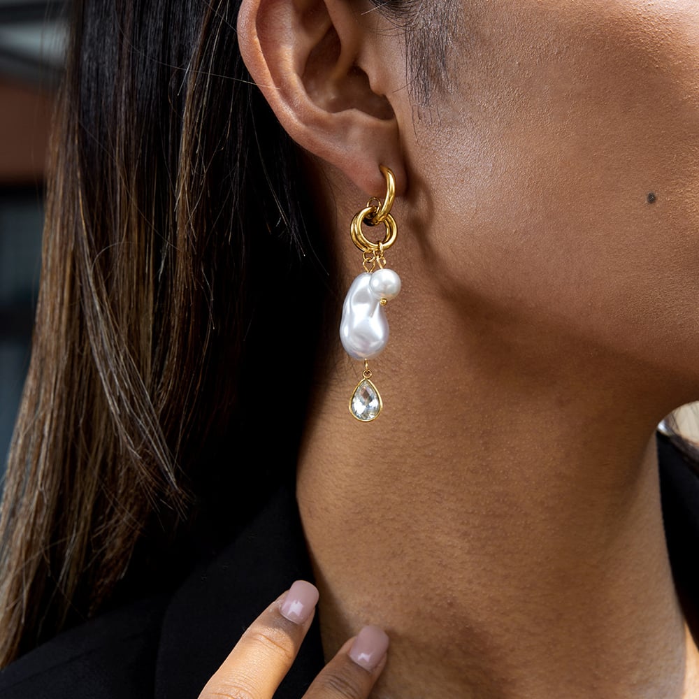 1 Pair Gorgeous Droplet Irregular Shape Stainless Steel Gold Color Women's Drop Earrings h5Picture3