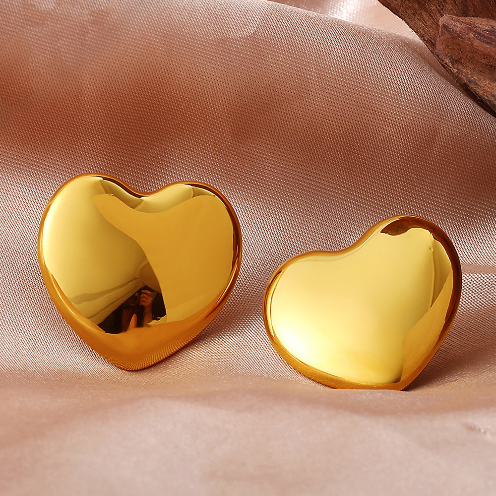 1 Pair Heart Stainless Steel Gold Color Stud Earrings Picture3