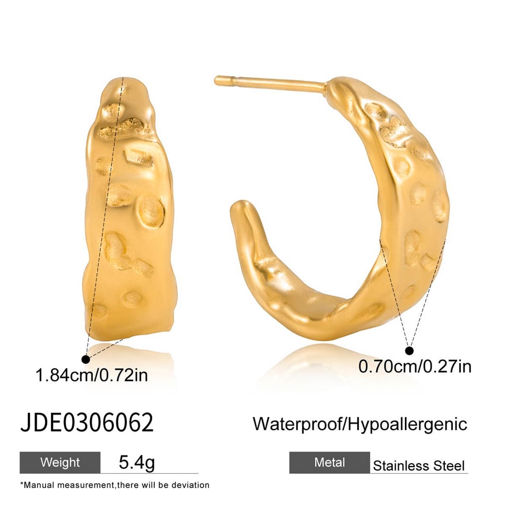 1 Pair Shinning Circle Stainless Steel Gold Color Women's Hoop Earrings 