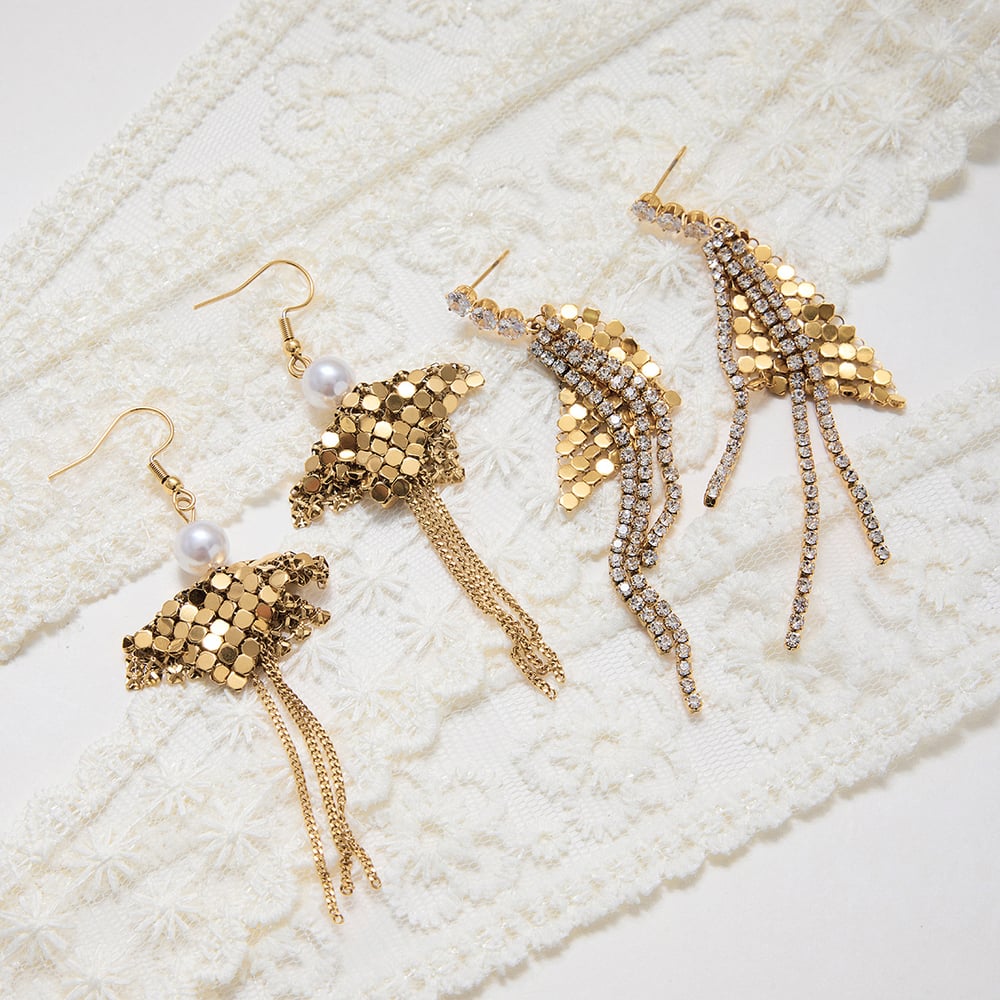 1 Pair Luxurious Tassel Stainless Steel Gold Color Zircon Women's Dangle Earrings Picture5