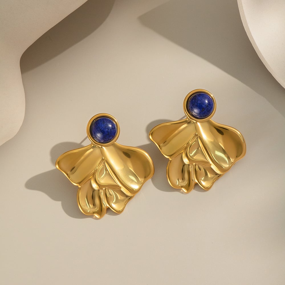 1 Paar unregelmäßige Form Edelstahl Gold Farbe Naturstein Damen Ohrstecker Bild3