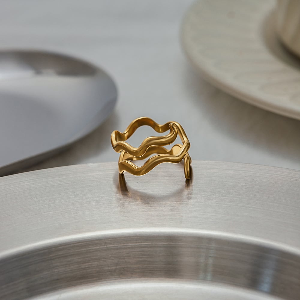 1 Piece Simple Curve Stainless Steel Gold Color Minimalist Rings h5Picture7