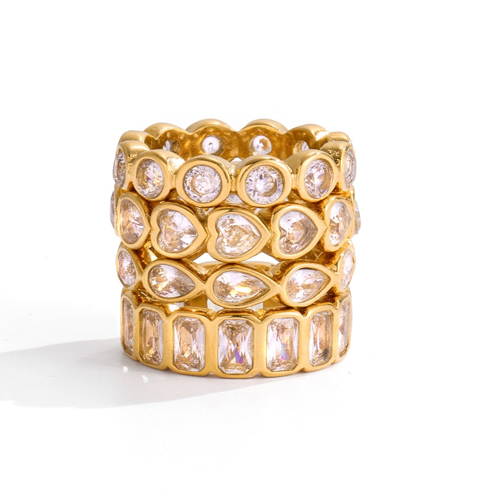 1 Piece Classic Geometric Stainless Steel Gold Color Women's Gemstone Rings Picture6