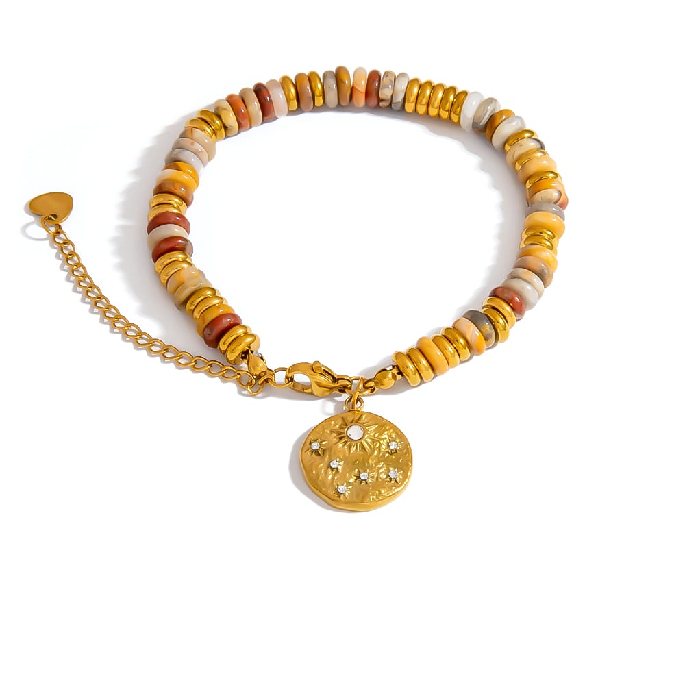 1 Piece Natural Stone Stainless Steel Gold Color Beaded Bracelet