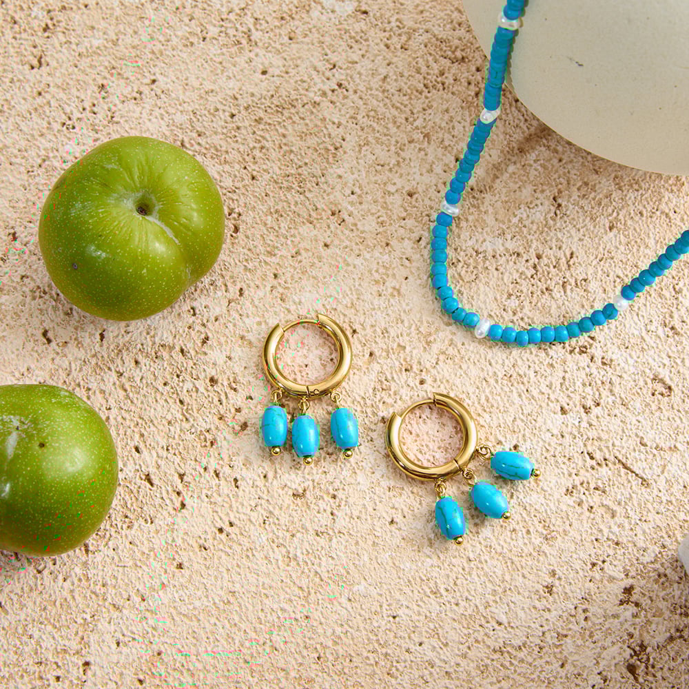 1 Pair Elegant Circle Calaite Stainless Steel Gold Color Women's Drop Earrings Picture7