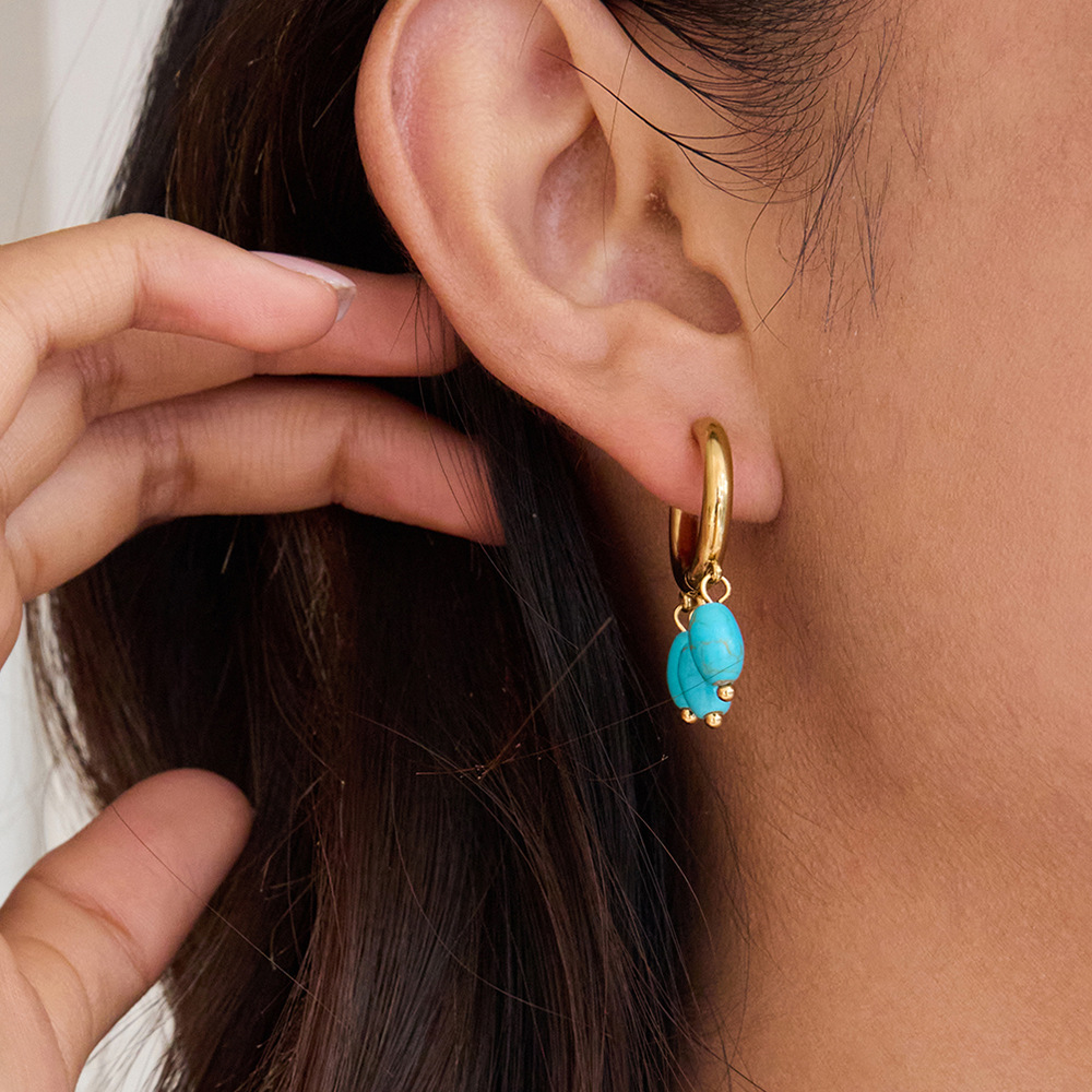 1 Pair Elegant Circle Calaite Stainless Steel Gold Color Women's Drop Earrings Picture3