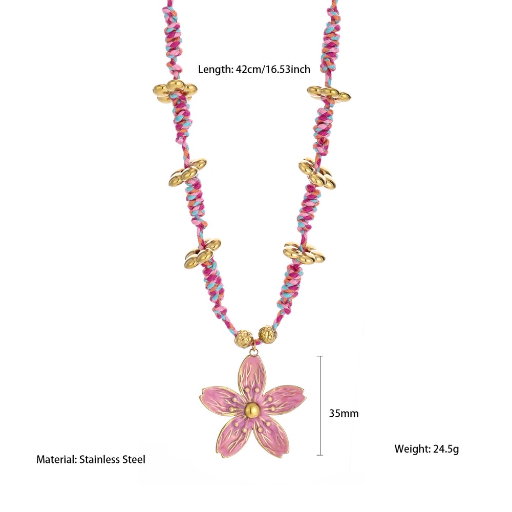 1 Piece Flower Hand-woven Rope Stainless Steel Gold Color Women's Pendant Necklaces Picture2