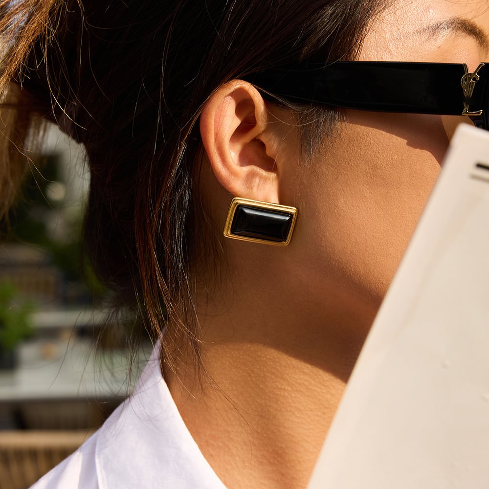 1 Pair Retro Rectangle Agate Stainless Steel Gold Color Women's Stud Earrings h5Picture3