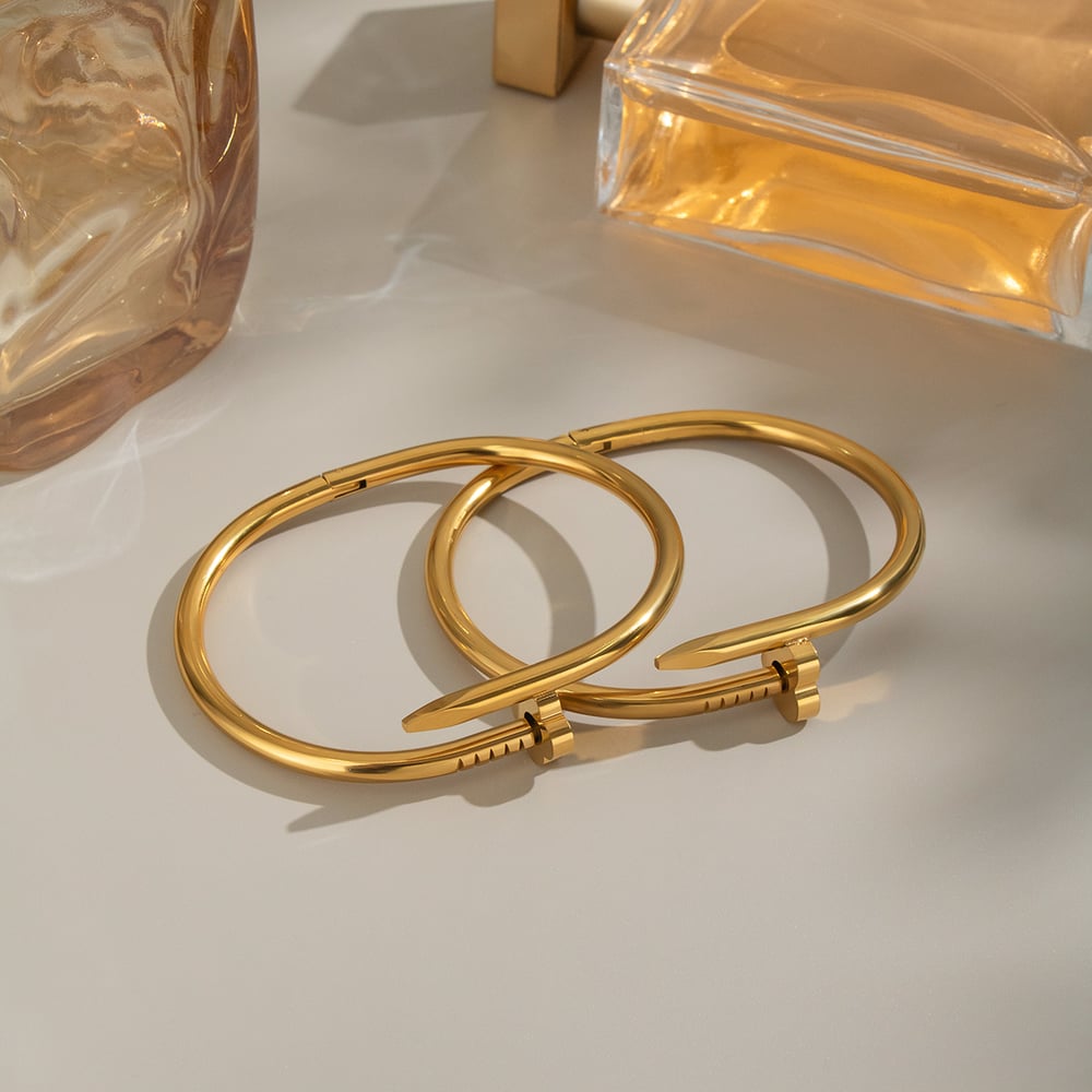 1 Piece Heart Clover Stainless Steel Gold Color Cuff Bracelet Picture5