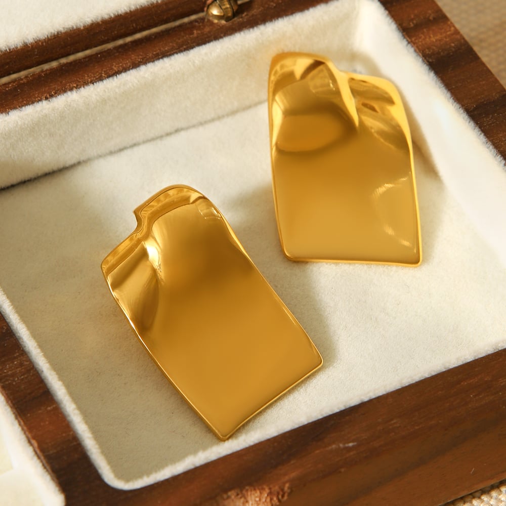 1 Paar tägliche rechteckige Ohrstecker aus Edelstahl in Goldfarbe für Damen h5Bild5