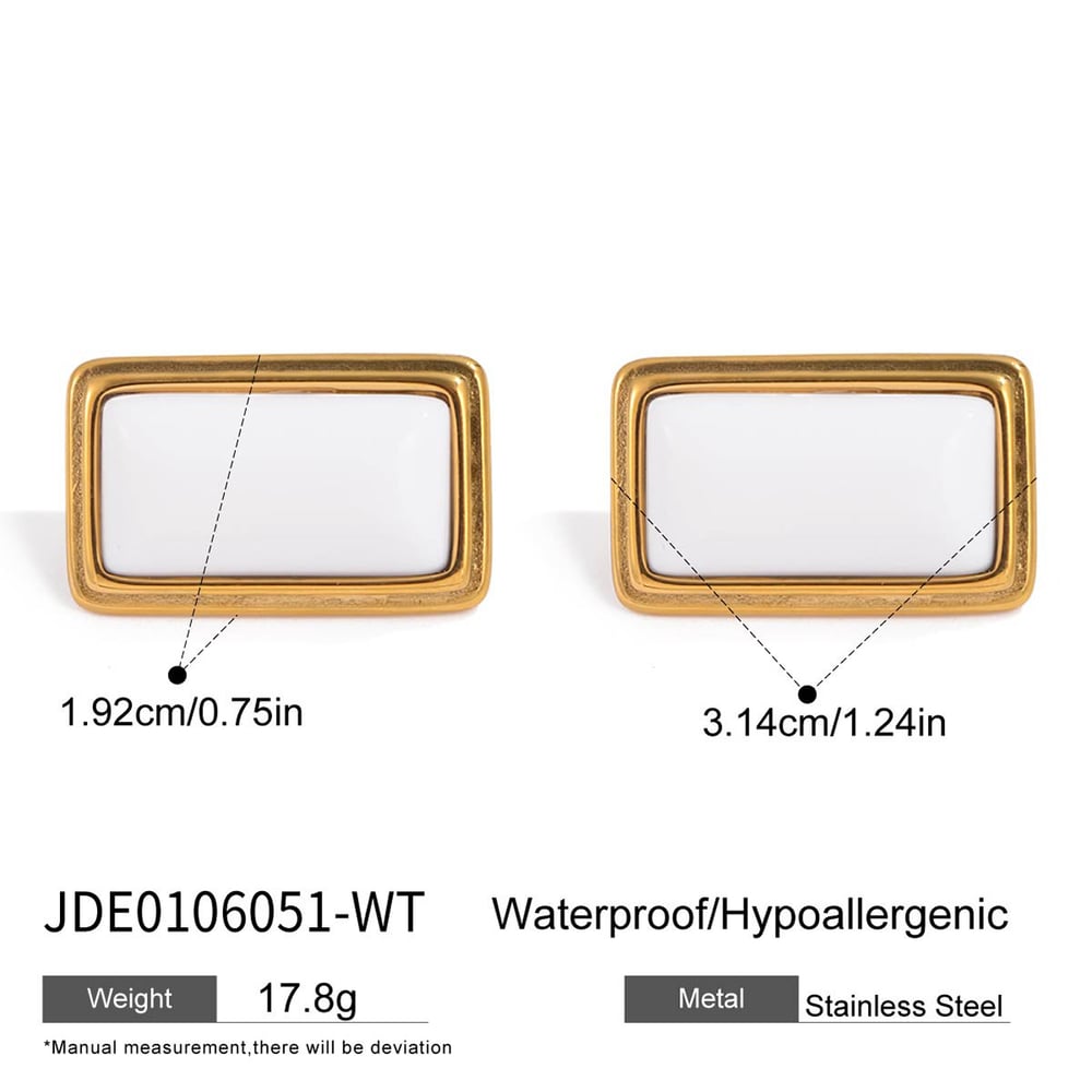 1 Pair Retro Rectangle Agate Stainless Steel Gold Color Women's Stud Earrings