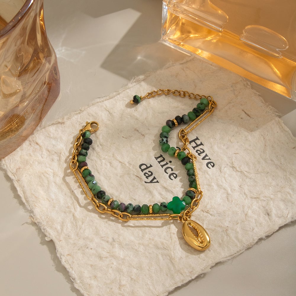 1 Stück Natursteinperlen Edelstahl Perlenarmband Bild3