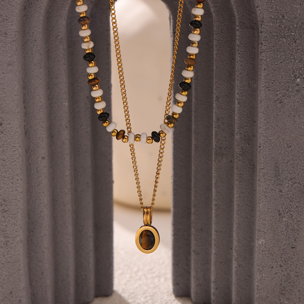1 Piece Classic Oval Natural Stone Stainless Steel Gold Color Women's Beaded Necklaces Picture5