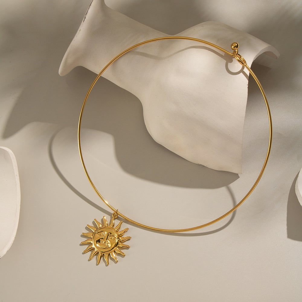 1 Stück Herz Sonne Edelstahl Gold Farbe Charm Halskette h5Bild3