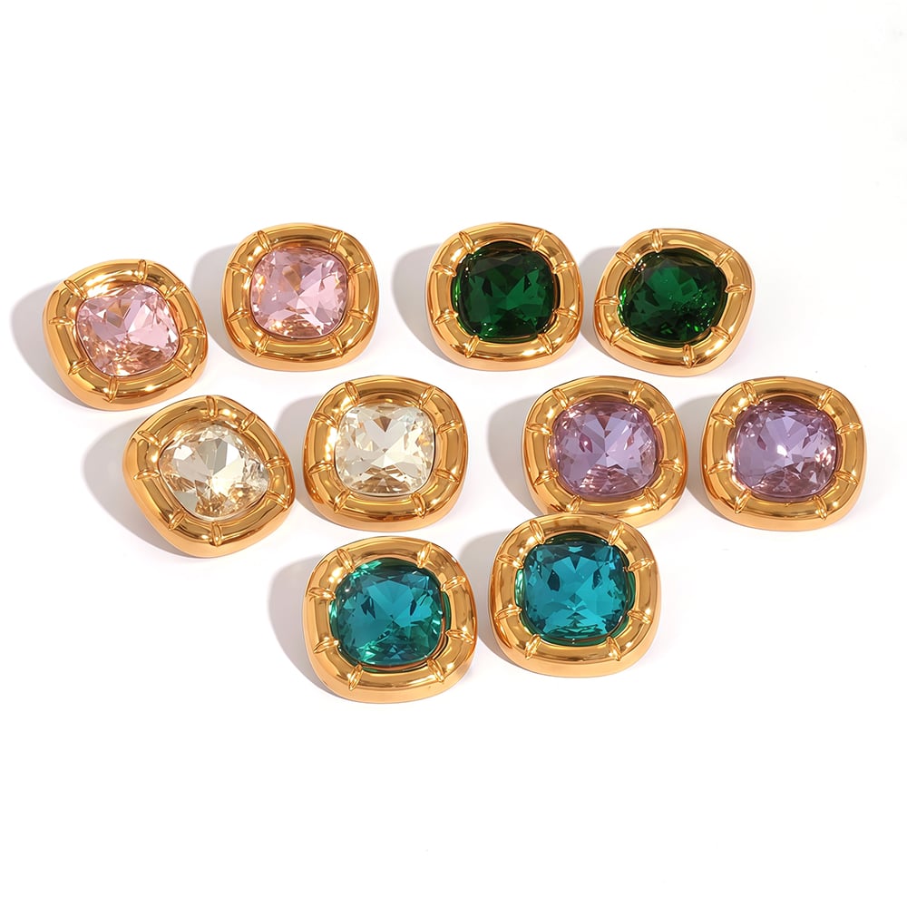 1 Pair Simple Rectangle Stainless Steel  Gold Color  Women's Stud Earrings Picture8