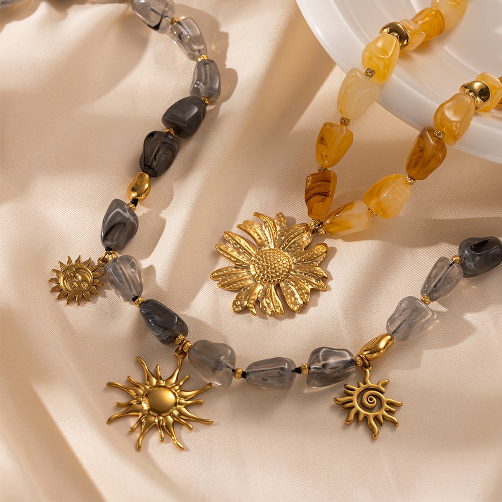 1 Piece Flower Sun Acrylic Gold Color Beaded Necklace Picture3