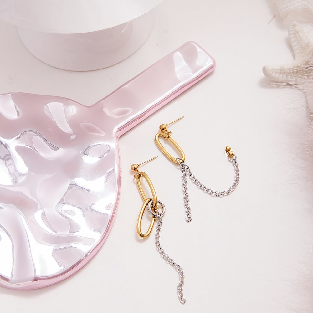 1 Pair Minimalist Casual Tassel Circle Stainless Steel Gold Color Women's Dangle Earrings h5Picture6