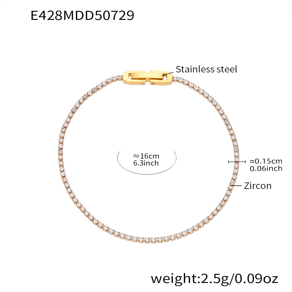 1 Stück Zarte Linien Edelstahl Gold Farbe Zirkon Damen Kettenarmbänder