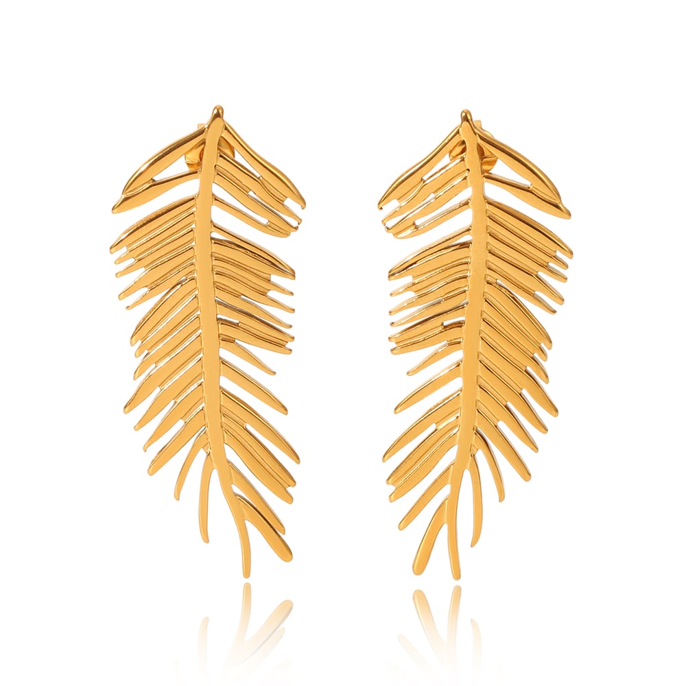 1 Pair Daily Leaf Stainless Steel  Gold Color  Women's Stud Earrings