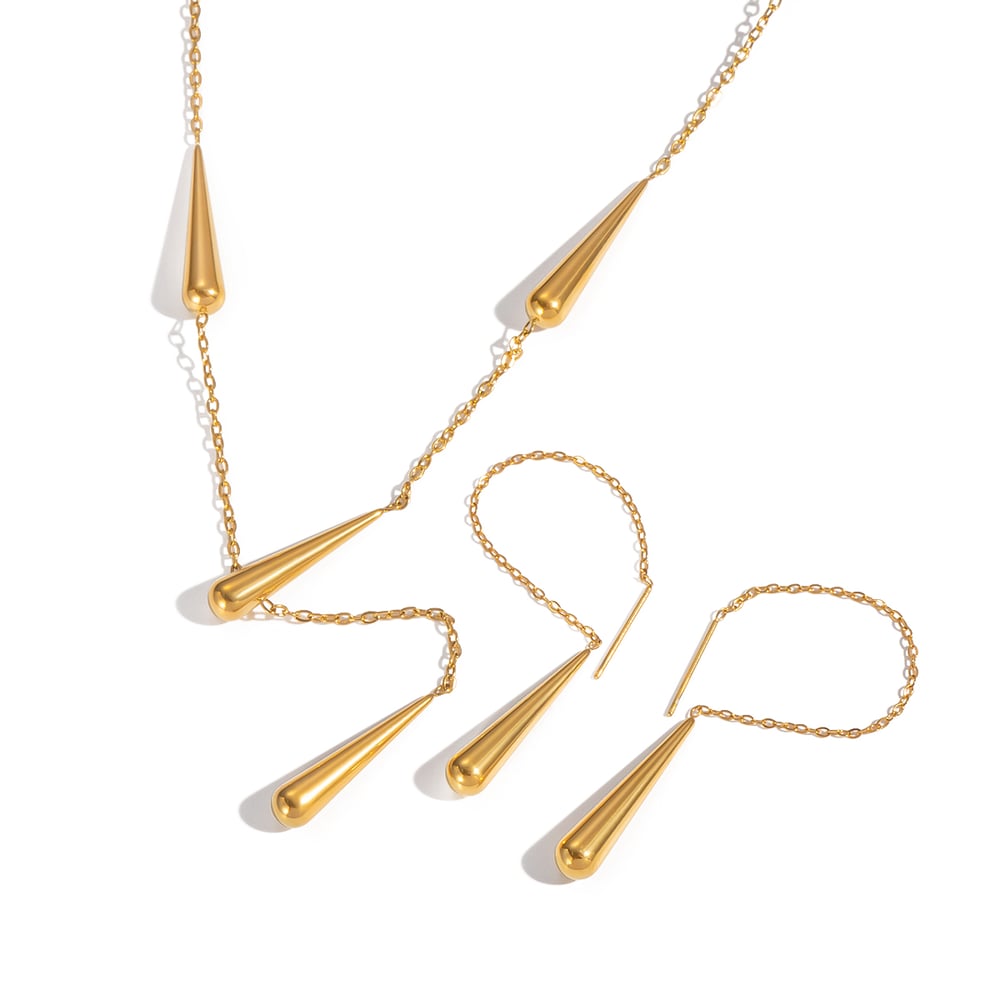 Droplet Stainless Steel Gold Color Necklace Set Picture5