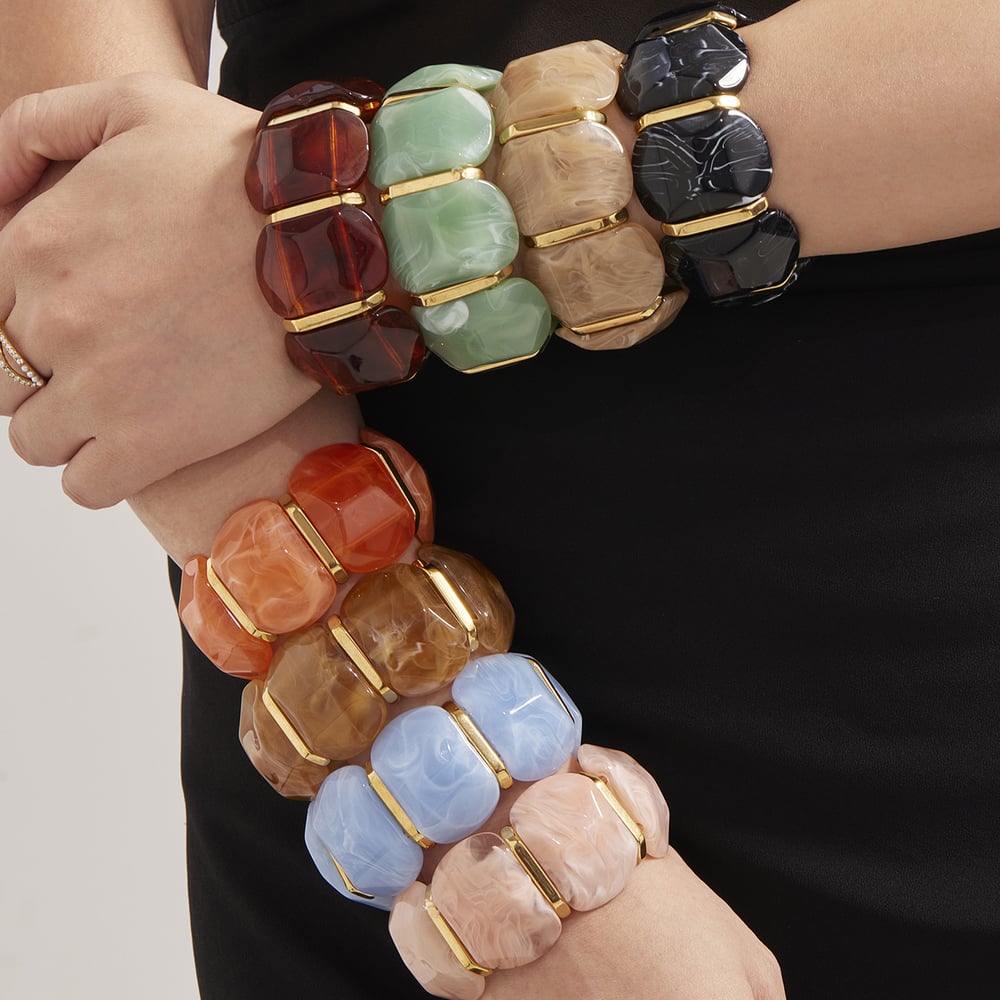 1 Piece Colorful Series Irregular Shape Resin Gold Color Women's Bangles Picture4