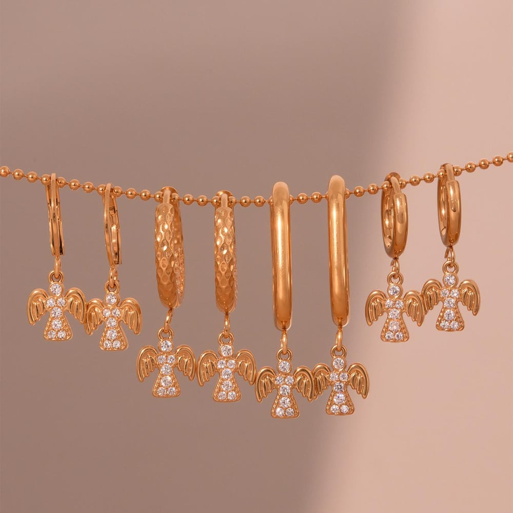 1 Pair Classic Angel Stainless Steel Gold Color Zircon Women's Drop Earrings Picture2