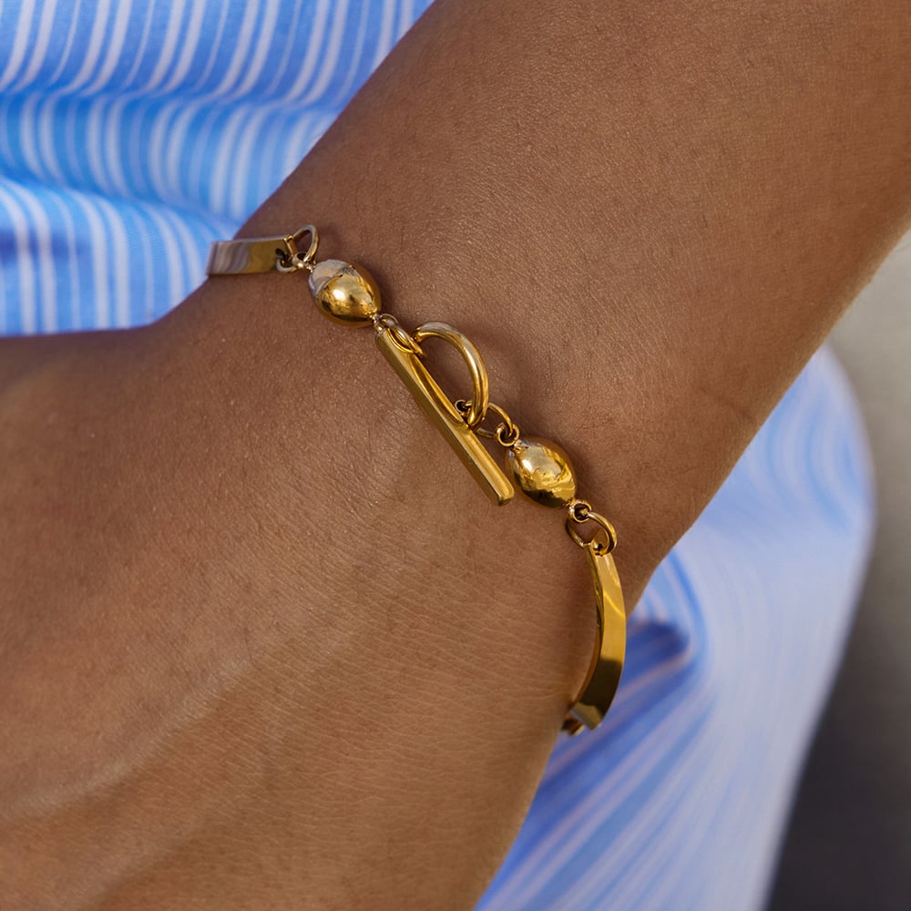 1 Piece Modern Wavy Line Stainless Steel Gold Color Women's Chain Bracelets h5Picture3