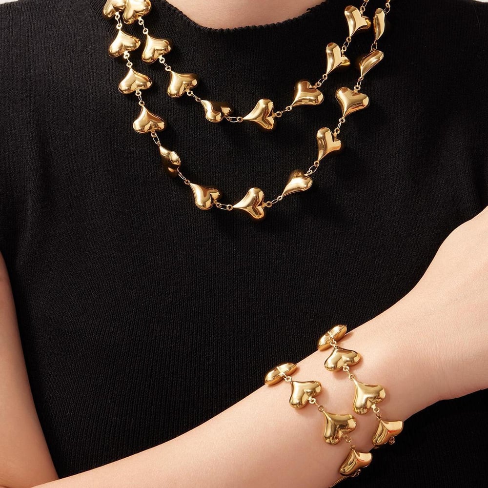 Romantic Heart Stainless Steel Gold Color Women's Jewelry Sets h5Picture2