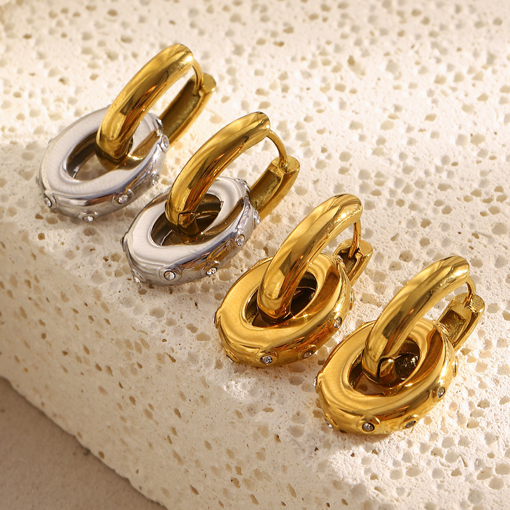 1 Pair Daily Circle Stainless Steel Gold Color Zircon Women's Drop Earrings Picture5