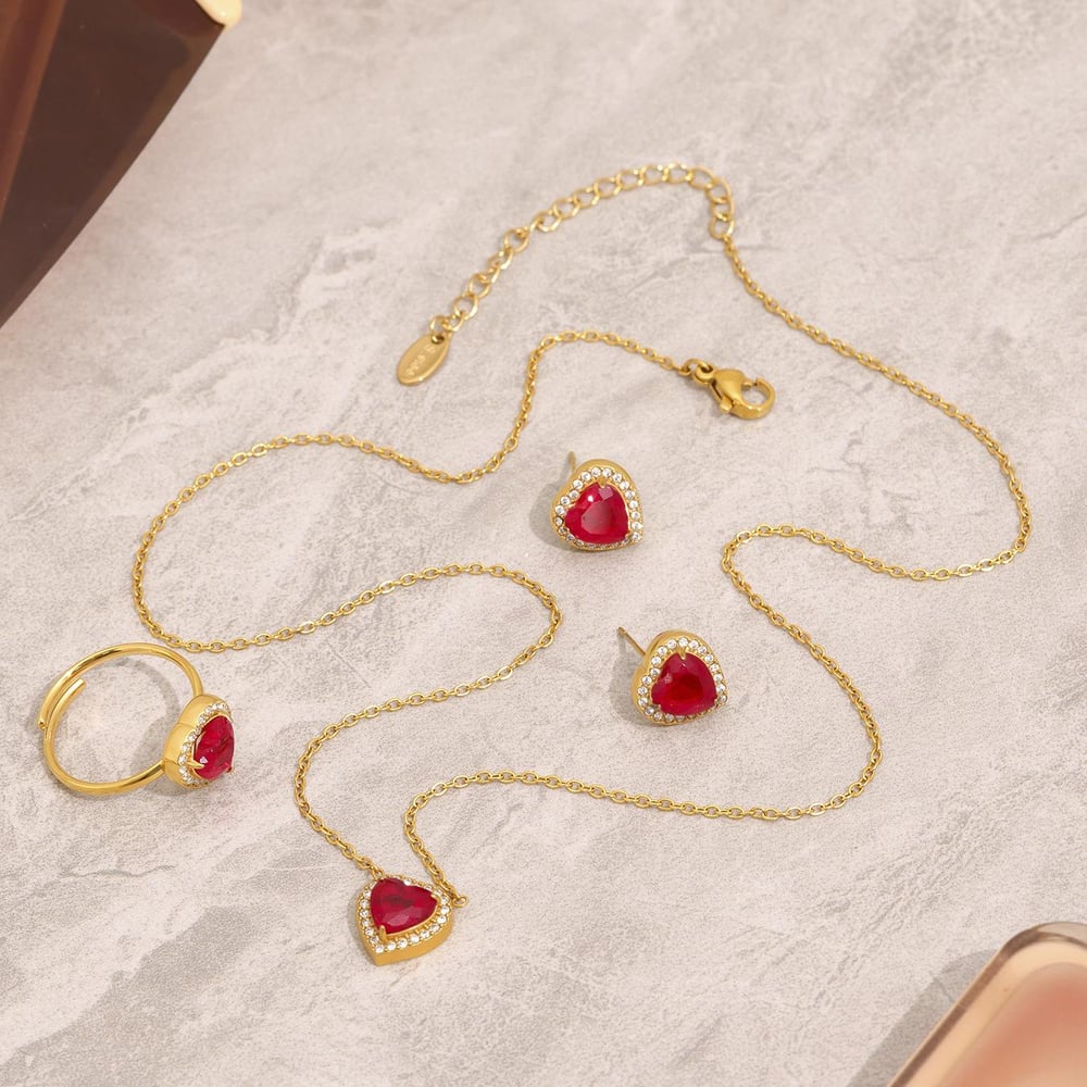 Luxurious Series Red Heart Zircon Stainless Steel Women's Jewelry Sets Picture7