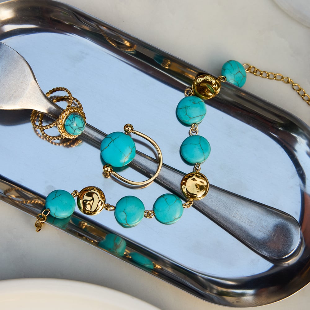 Annular Calaite Beads Stainless Steel Gold Color Women's Jewelry Sets h5Picture6