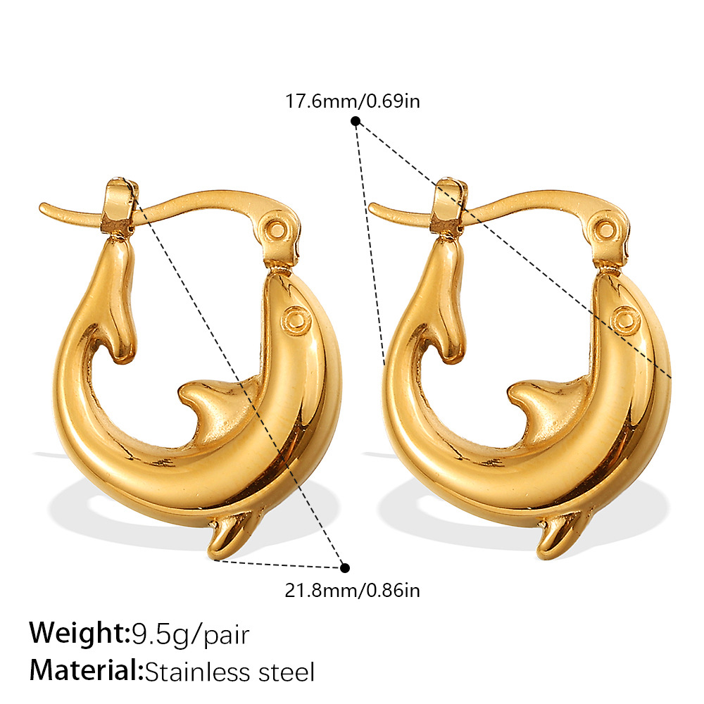 1 Pair Dolphin Stainless Steel Gold Color Hoop Earrings