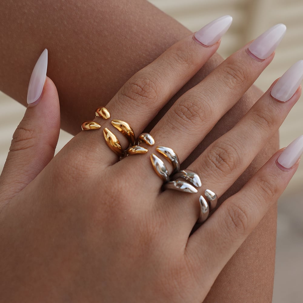 1 Piece Simple Irregular Shape Stainless Steel  Gold Color Women's Statement Rings h5Picture3