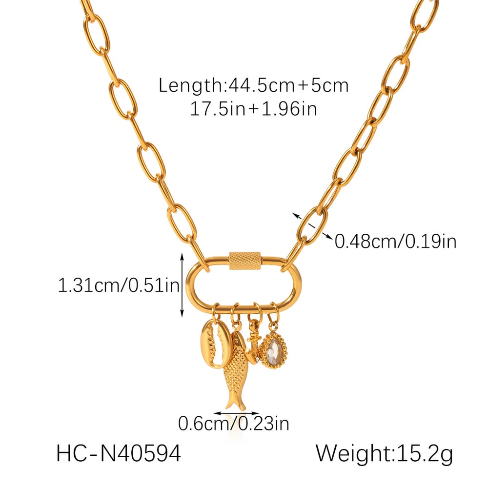 1 Stück einfache Fischtropfen-Anhänger-Halsketten aus Edelstahl in Goldfarbe für Damen h5Bild2