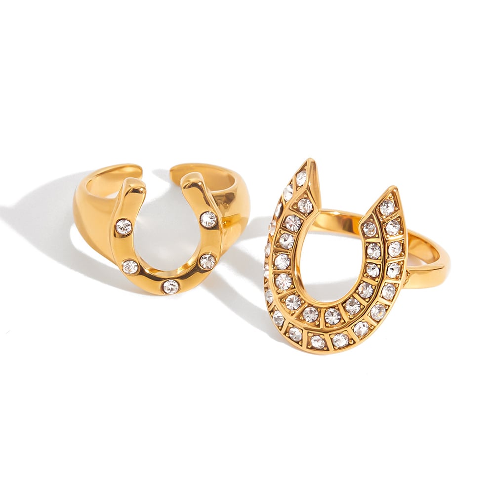 1 Stück luxuriöse Statement-Ringe aus Edelstahl in Hufeisenform in Goldfarbe h5Bild6